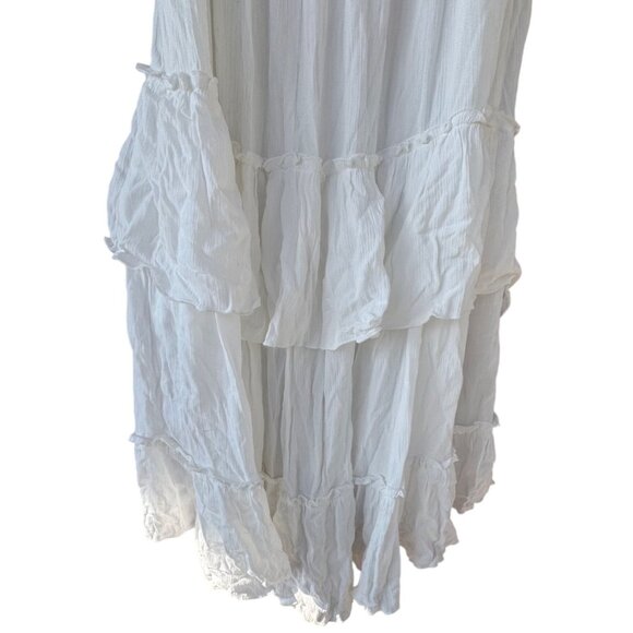 White Strapless Tiered Maxi Dress By Blue Blossom Size Medium 100 % Rayon - Picture 7 of 11